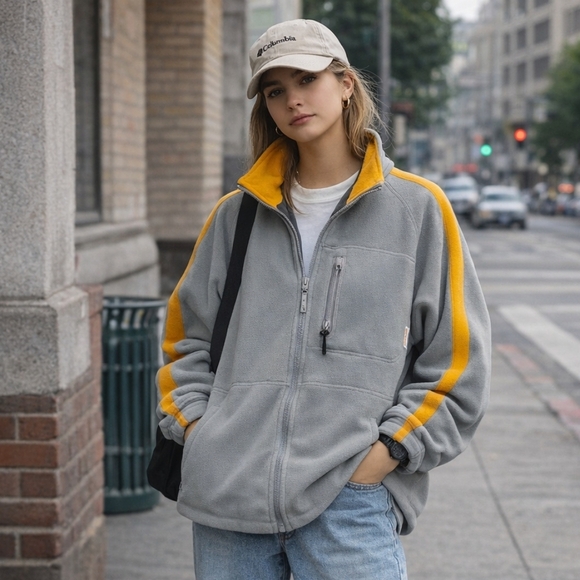 Columbia Gorpcore Fleece Zip Up Jacket Orange Grey Skater Normcore 90s XL - Picture 1 of 16